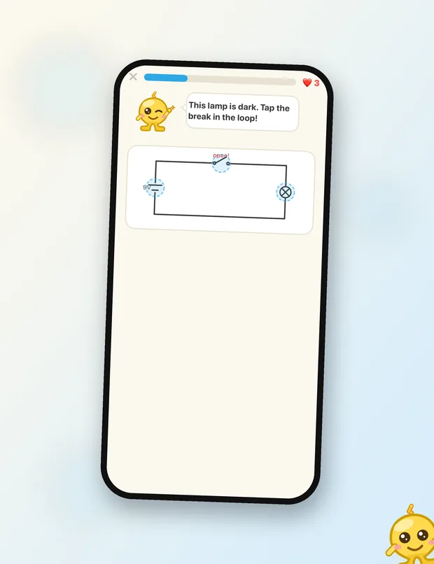 Live circuit sim — tap the break in the loop
